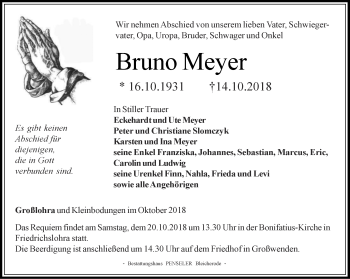 Traueranzeige von Bruno Meyer von Thüringer Allgemeine