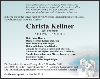 Traueranzeige von Christa Kellner von Thüringer Allgemeine