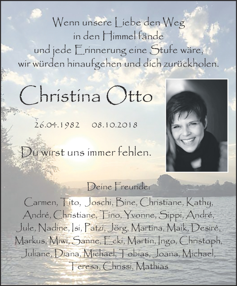  Traueranzeige für Christina Otto vom 18.10.2018 aus Thüringer Allgemeine