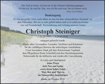 Traueranzeige von Christoph Steiniger