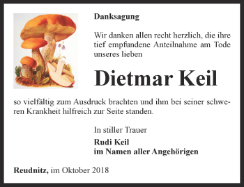 Traueranzeige von Dietmar Keil von Ostthüringer Zeitung