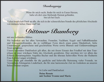 Traueranzeige von Dittmar Bamberg von Thüringer Allgemeine, Thüringische Landeszeitung
