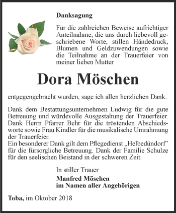 Traueranzeige von Dora Möschen von Thüringer Allgemeine