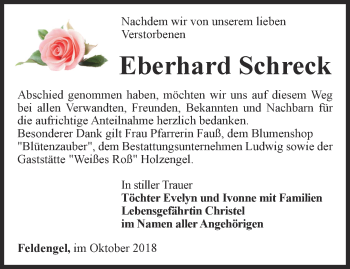 Traueranzeige von Eberhard Schreck von Thüringer Allgemeine