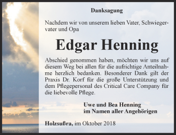 Traueranzeige von Edgar Henning von Thüringer Allgemeine