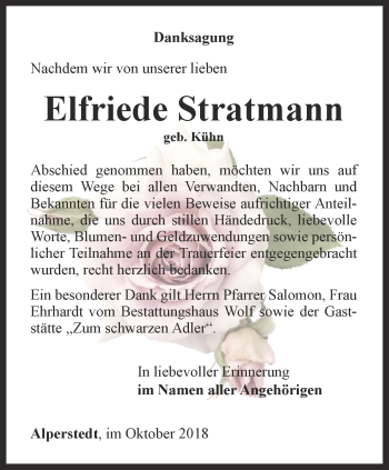 Traueranzeige von Elfriede Stratmann von Thüringer Allgemeine, Thüringische Landeszeitung