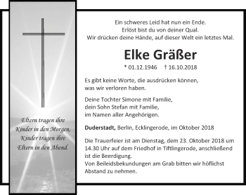 Traueranzeige von Elke Gräßer von Thüringer Allgemeine