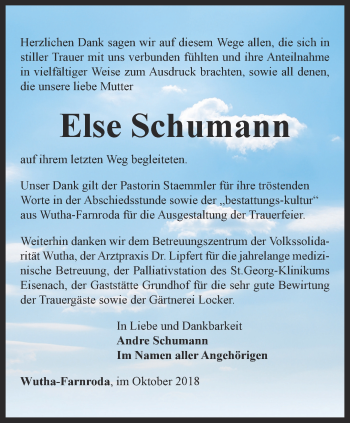 Traueranzeige von Else Schumann von Thüringer Allgemeine, Thüringische Landeszeitung