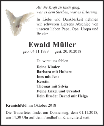 Traueranzeige von Ewald Müller von Thüringer Allgemeine, Thüringische Landeszeitung