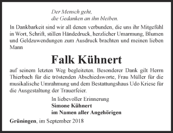 Traueranzeige von Falk Kühnert von Thüringer Allgemeine