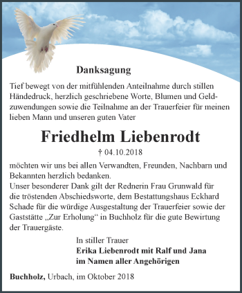 Traueranzeige von Friedhelm Liebenrodt von Thüringer Allgemeine