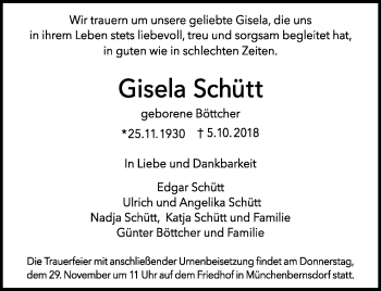 Traueranzeige von Gisela Schütt von Ostthüringer Zeitung