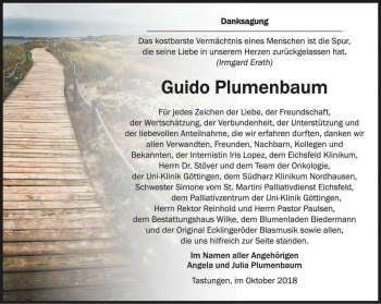 Traueranzeige von Guido Plumenbaum von Thüringer Allgemeine