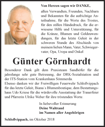 Traueranzeige von Günter Görnhardt von Thüringer Allgemeine