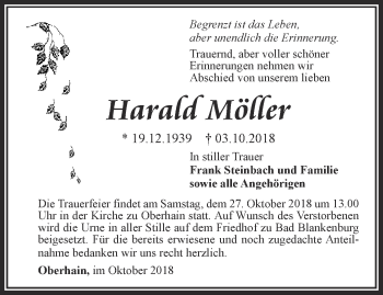 Traueranzeige von Harald Möller von Ostthüringer Zeitung