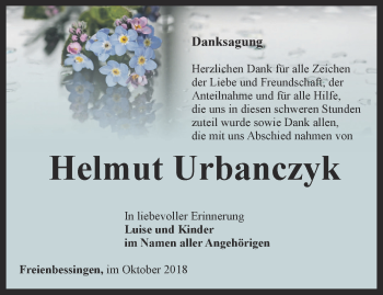 Traueranzeige von Helmut Urbanczyk von Thüringer Allgemeine, Thüringische Landeszeitung