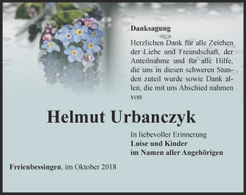 Traueranzeige von Helmut Urbanczyk von Thüringer Allgemeine