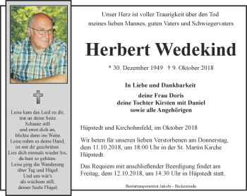 Traueranzeige von Herbert Wedekind von Thüringer Allgemeine, Thüringische Landeszeitung