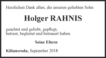 Traueranzeige von Holger Rahnis von Thüringer Allgemeine, Thüringische Landeszeitung