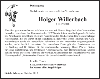 Traueranzeige von Holger Willerbach von Thüringer Allgemeine