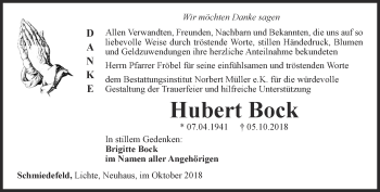 Traueranzeige von Hubert Bock von Ostthüringer Zeitung