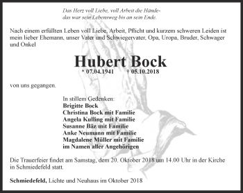 Traueranzeige von Hubert Bock von Ostthüringer Zeitung