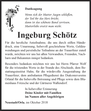 Traueranzeige von Ingeburg Schötz