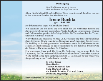 Traueranzeige von Irene Buchta von Thüringer Allgemeine