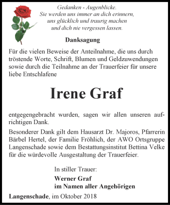 Traueranzeige von Irene Graf von Ostthüringer Zeitung