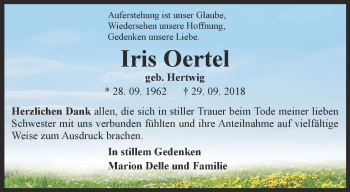 Traueranzeige von Iris Oertel von Thüringer Allgemeine, Thüringische Landeszeitung