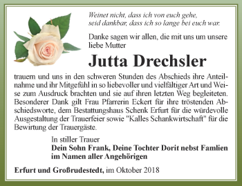 Traueranzeige von Jutta Drechsler von Thüringer Allgemeine, Thüringische Landeszeitung