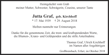 Traueranzeige von Jutta Graf von Thüringer Allgemeine