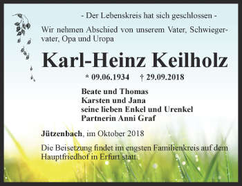 Traueranzeige von Karl-Heinz Keilholz von Thüringer Allgemeine