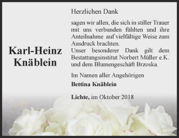 Traueranzeige von Karl-Heinz Knäblein von Ostthüringer Zeitung