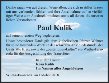 Traueranzeige von Paul Kulik von Thüringer Allgemeine, Thüringische Landeszeitung