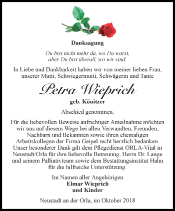 Traueranzeige von Petra Wieprich