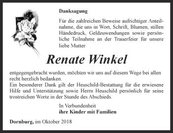 Traueranzeige von Renate Winkel von Ostthüringer Zeitung, Thüringische Landeszeitung