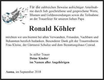 Traueranzeige von Ronald Köhler von Ostthüringer Zeitung