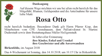 Traueranzeige von Rosa Otto von Thüringer Allgemeine