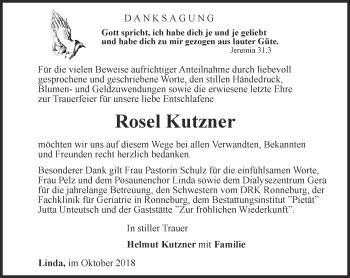 Traueranzeige von Rosel Kutzner von Ostthüringer Zeitung