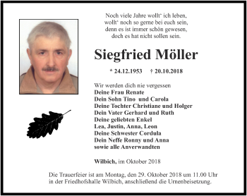 Traueranzeige von Siegried Möller von Thüringer Allgemeine