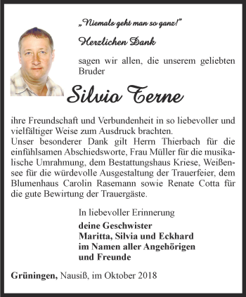 Traueranzeige von Silvio Terne von Thüringer Allgemeine