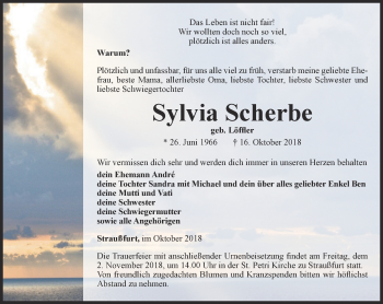 Traueranzeige von Sylvia Scherbe von Thüringer Allgemeine