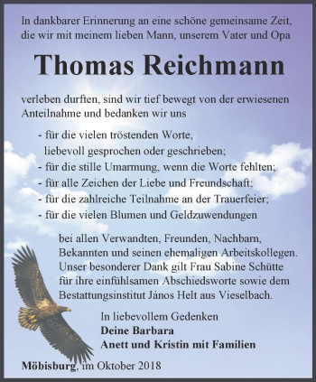 Traueranzeige von Thomas Reichmann von Thüringer Allgemeine, Thüringische Landeszeitung