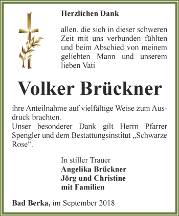 Traueranzeige von Volker Brückner von Thüringer Allgemeine, Thüringische Landeszeitung