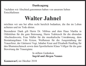 Traueranzeige von Walter Jahnel von Thüringer Allgemeine