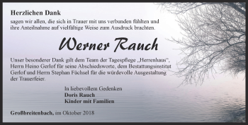 Traueranzeige von Werner Rauch von Thüringer Allgemeine