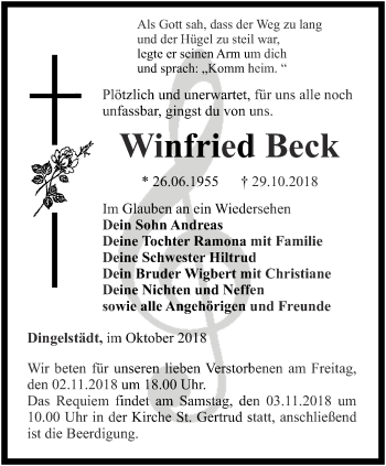 Traueranzeige von Winfried Beck von Thüringer Allgemeine