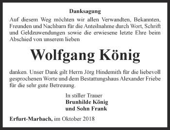 Traueranzeige von Wolfgang König