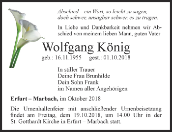 Traueranzeige von Wolfgang König